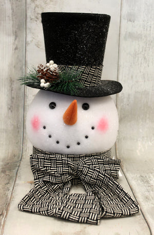 Black & White Rustic Snowman Tree Topper-Christmas Decor-Ellis Home & Garden