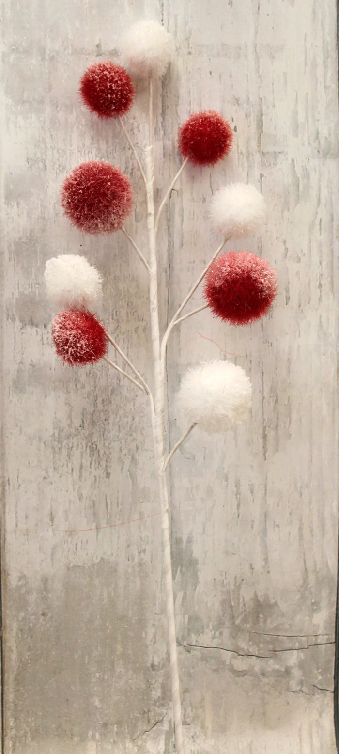 Red & White Christmas Pom Pom Ball Floral Spray