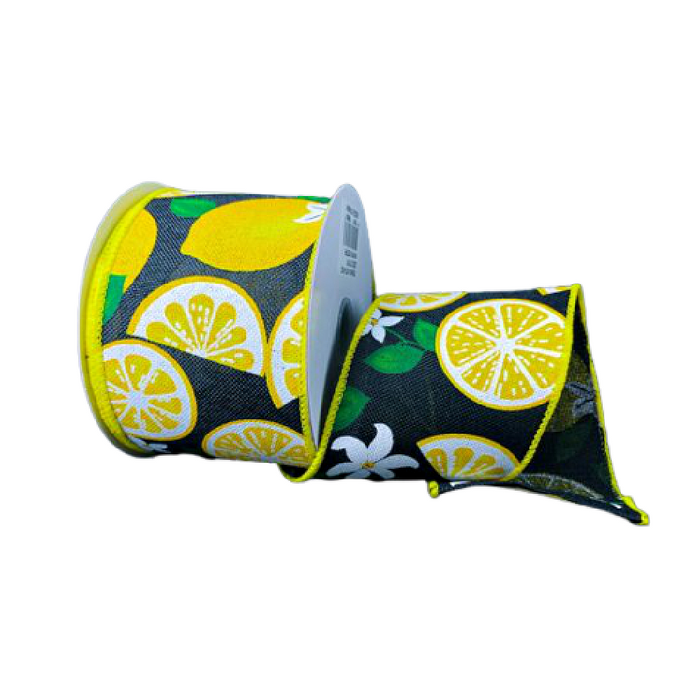 2.5" Black Spring Lemons Ribbon - 5 yards