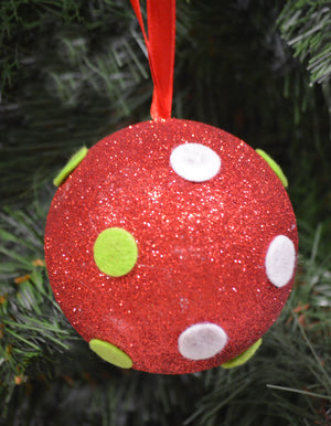 4" Red Gliltter & Polka Dots Ornament