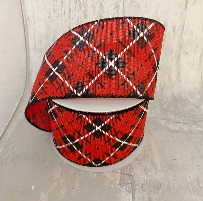 2.5" Red, Black & White Diamond Ribbon