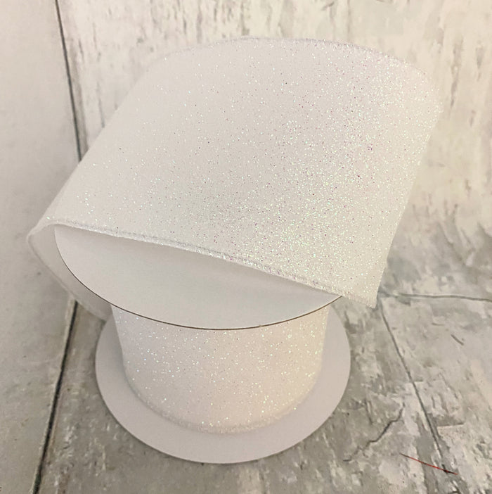 2.5" White Iridescent Glitter Ribbon