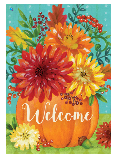 Pumpkin & Mums Welcome Garden Flag