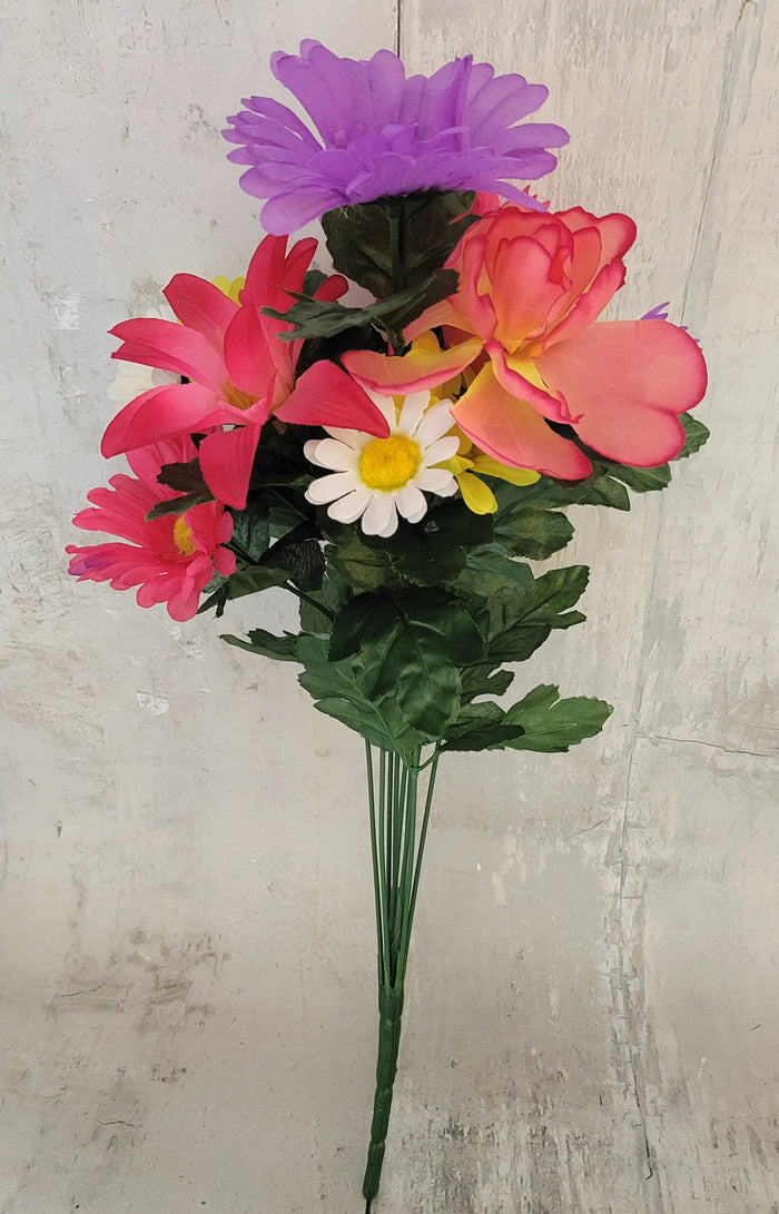 18" Pink & Purple Daisy & Ranunculus Mix Floral Bush