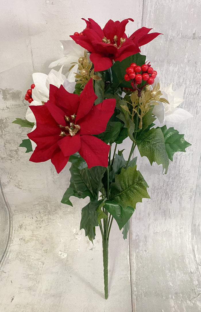 Mini Red & White Poinsettia Floral Bush