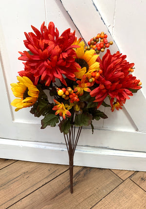 Fall Mixed Sunflower, Mums, and Berries Floral Bush-Fall Harvest Floral Bushes-Ellis Home & Garden