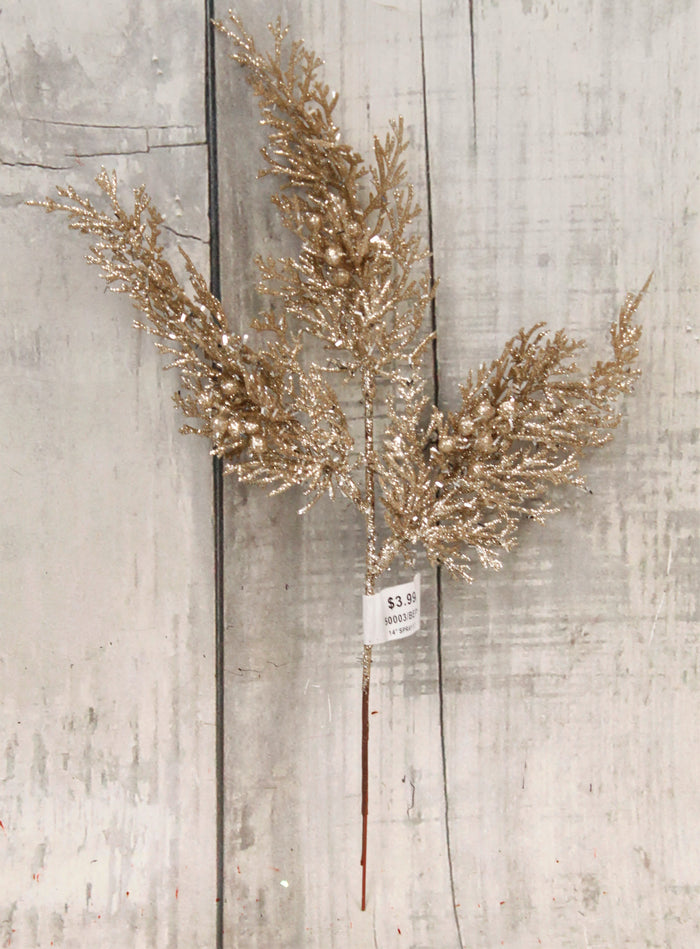 14" Sparkle Rosegold Juniper Spray
