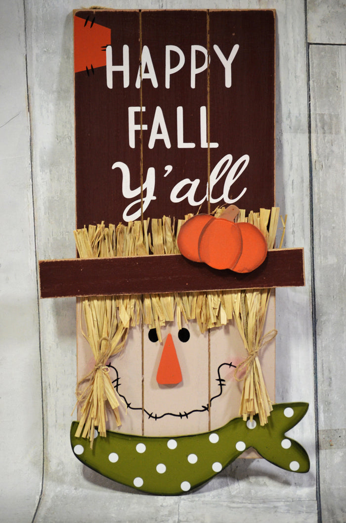 Happy Fall Y'all Scarecrow Wall Plaque