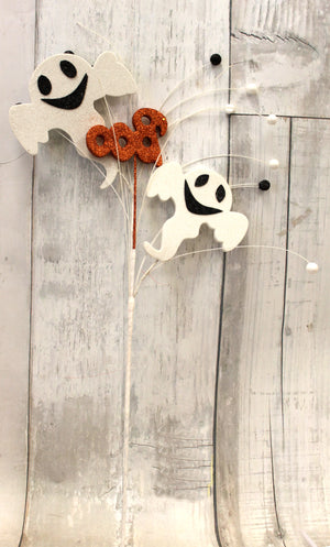 25" Glitter Ghost & Boo Halloween Floral Stem-Halloween Floral-Ellis Home & Garden