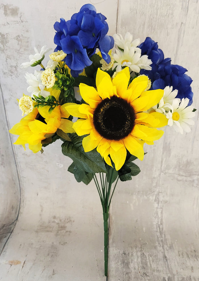 20" Spring Sunflower & Hydrangea Floral Bush