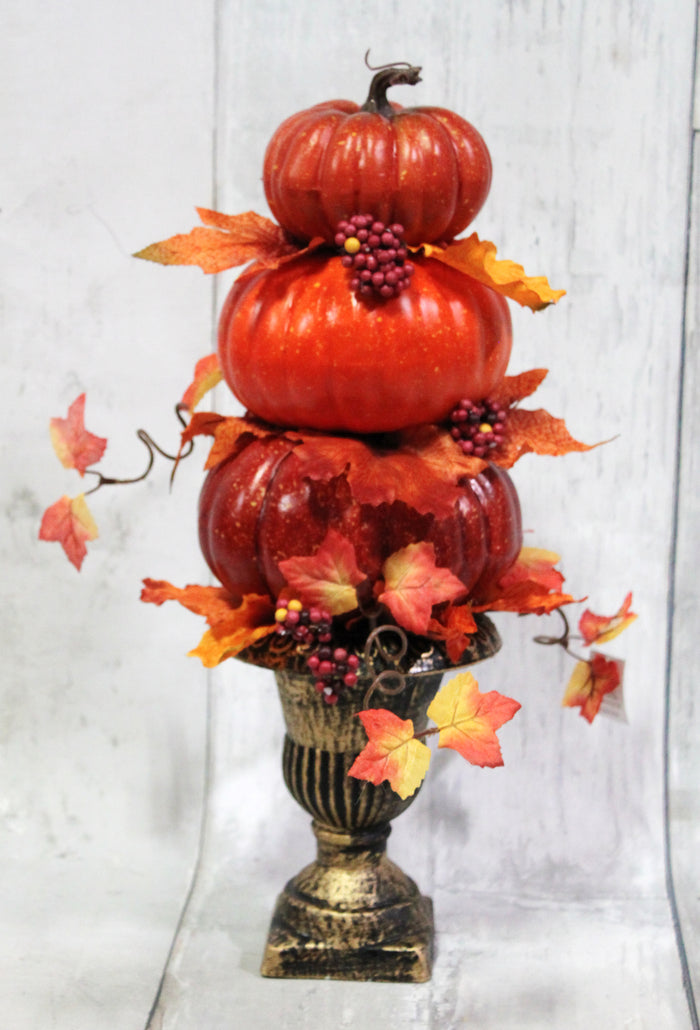 18" Pumpkin & Maple Leaf Topiary