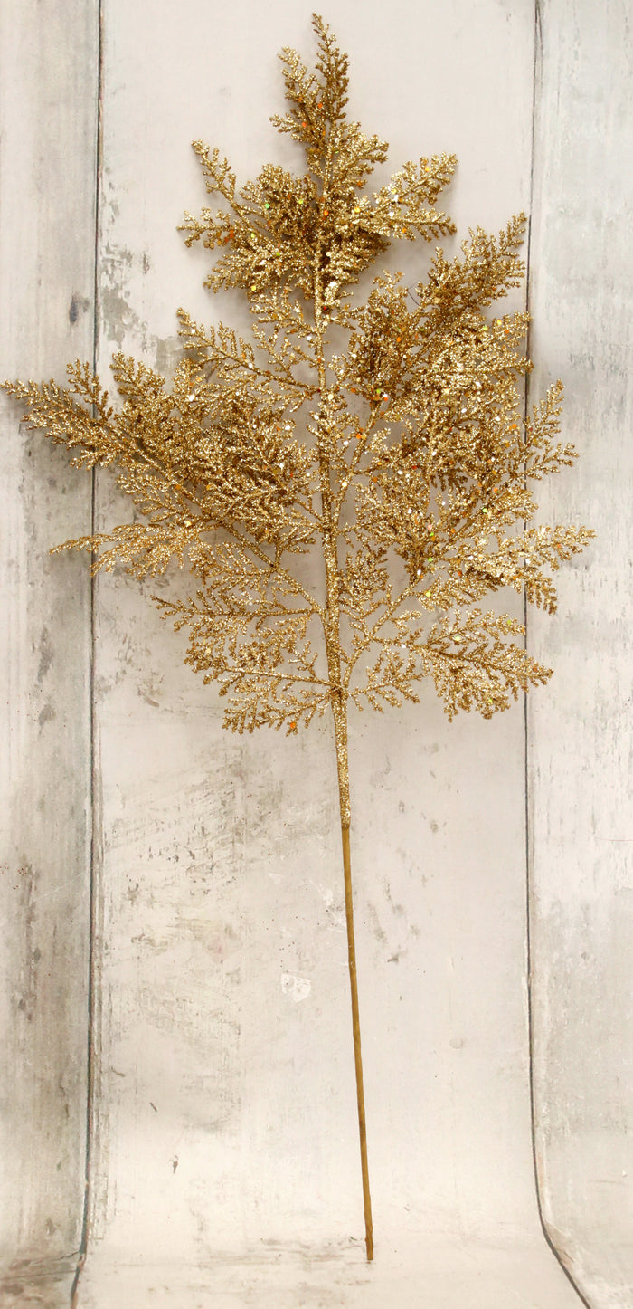 27" Gold Glitter Leather Leaf Fern Floral Spray