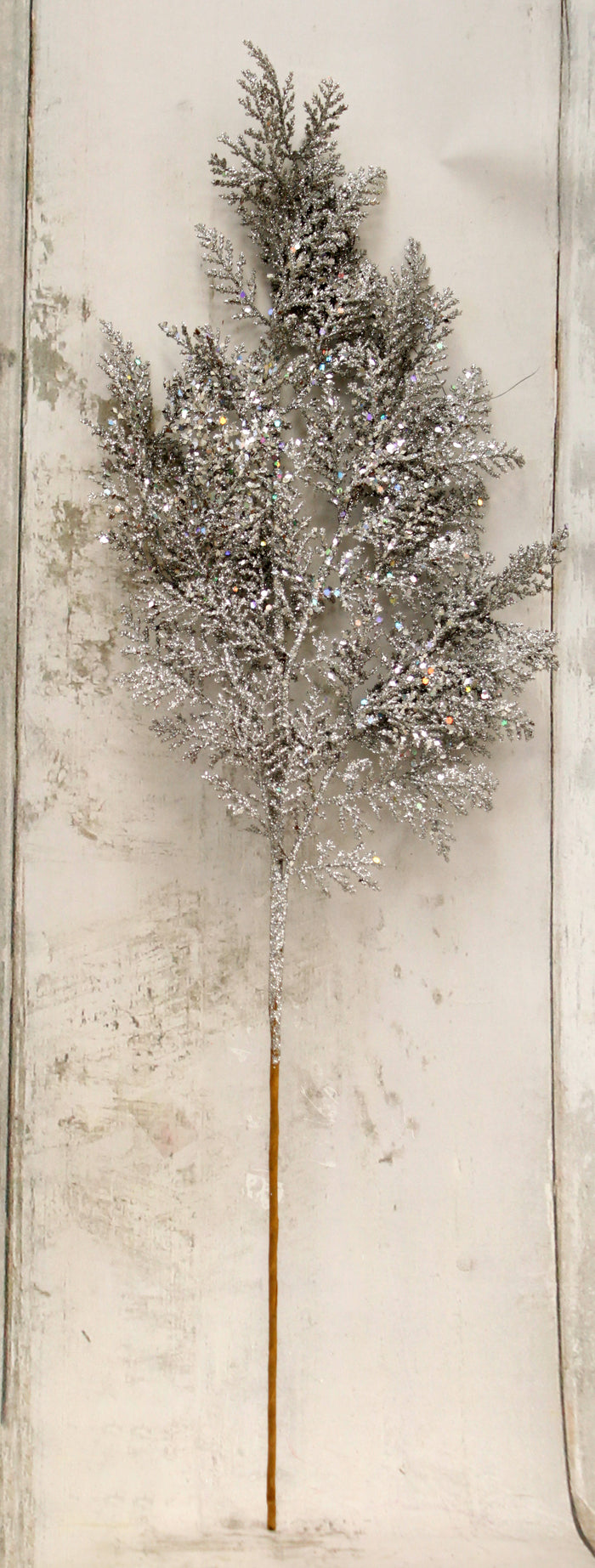 27" Silver Glitter Leather Leaf Fern Floral Spray
