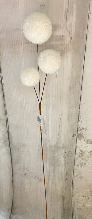 28" White Tinsel Ball Spray