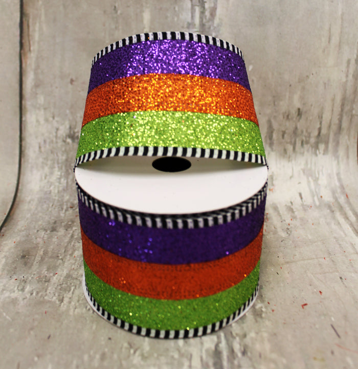 2.5" Halloween Glitter Stripes Ribbon