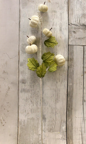 30" Flocked Cream Pumpkin Fall Harvest Floral Spray-Fall Harvest Floral Stem-Ellis Home & Garden