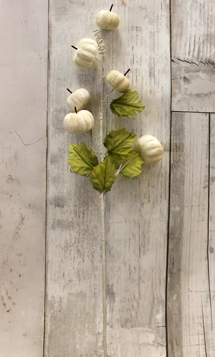 30" Flocked Cream Pumpkin Fall Harvest Floral Spray