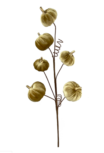28" Light Brown Velvet Pumpkins Floral Spray