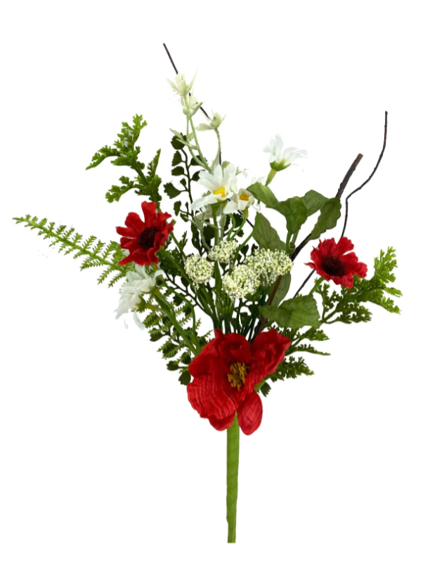 16" Red & White Poppy Mixed Spray
