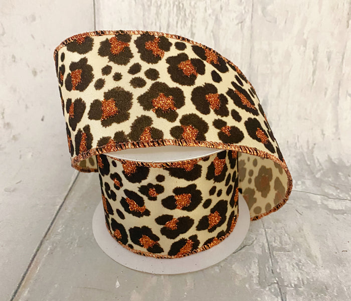 2.5" Velvet & Glitter Cheetah Ribbon