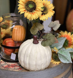 7" White Fall Pumpkin-Fall Harvest Decor-Ellis Home & Garden