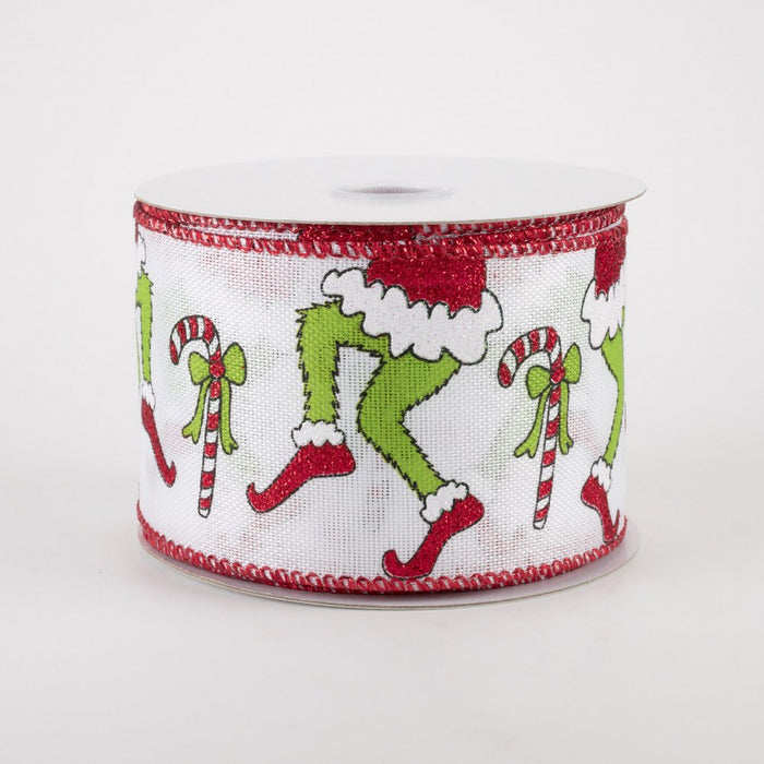 2.5" Green Monster Legs & Candy Canes Ribbon
