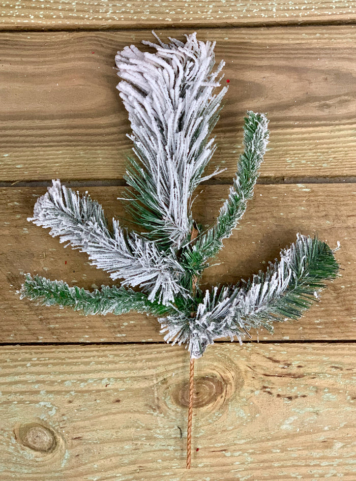 15.5" Flocked Pine Christmas Floral Pick