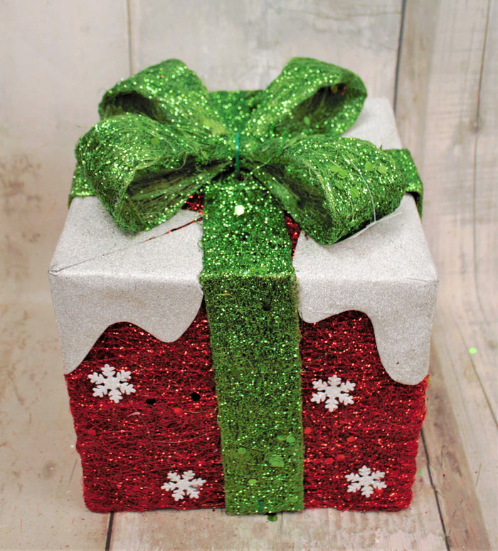 10" Red Sisal Christmas Present with Lime Green Bow