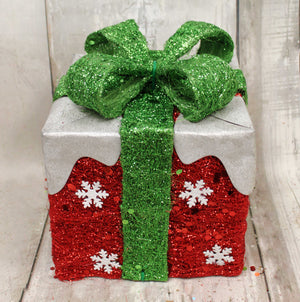 8" Red Sisal Christmas Present with Lime Green Bow