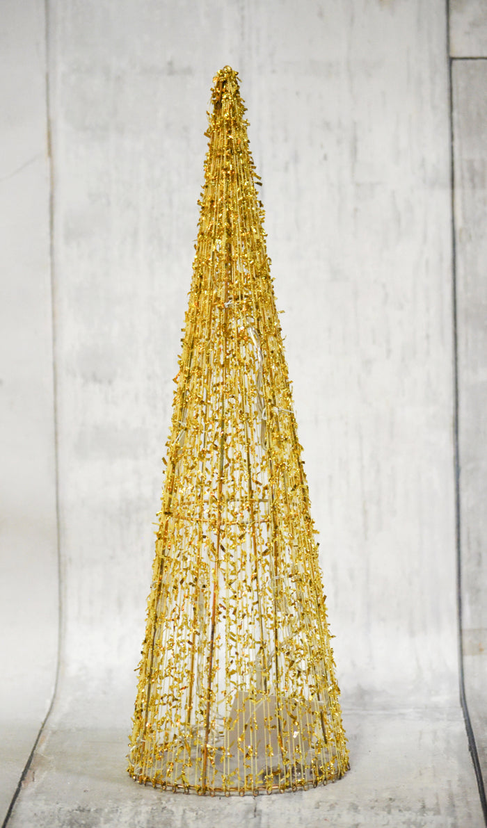 16" Gold Glitter Thread Cone Tree