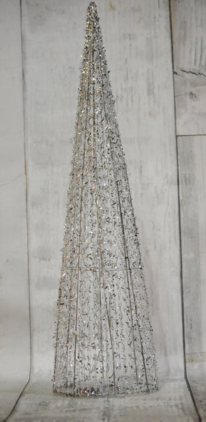 24" Silver Glitter Thread Cone Tree