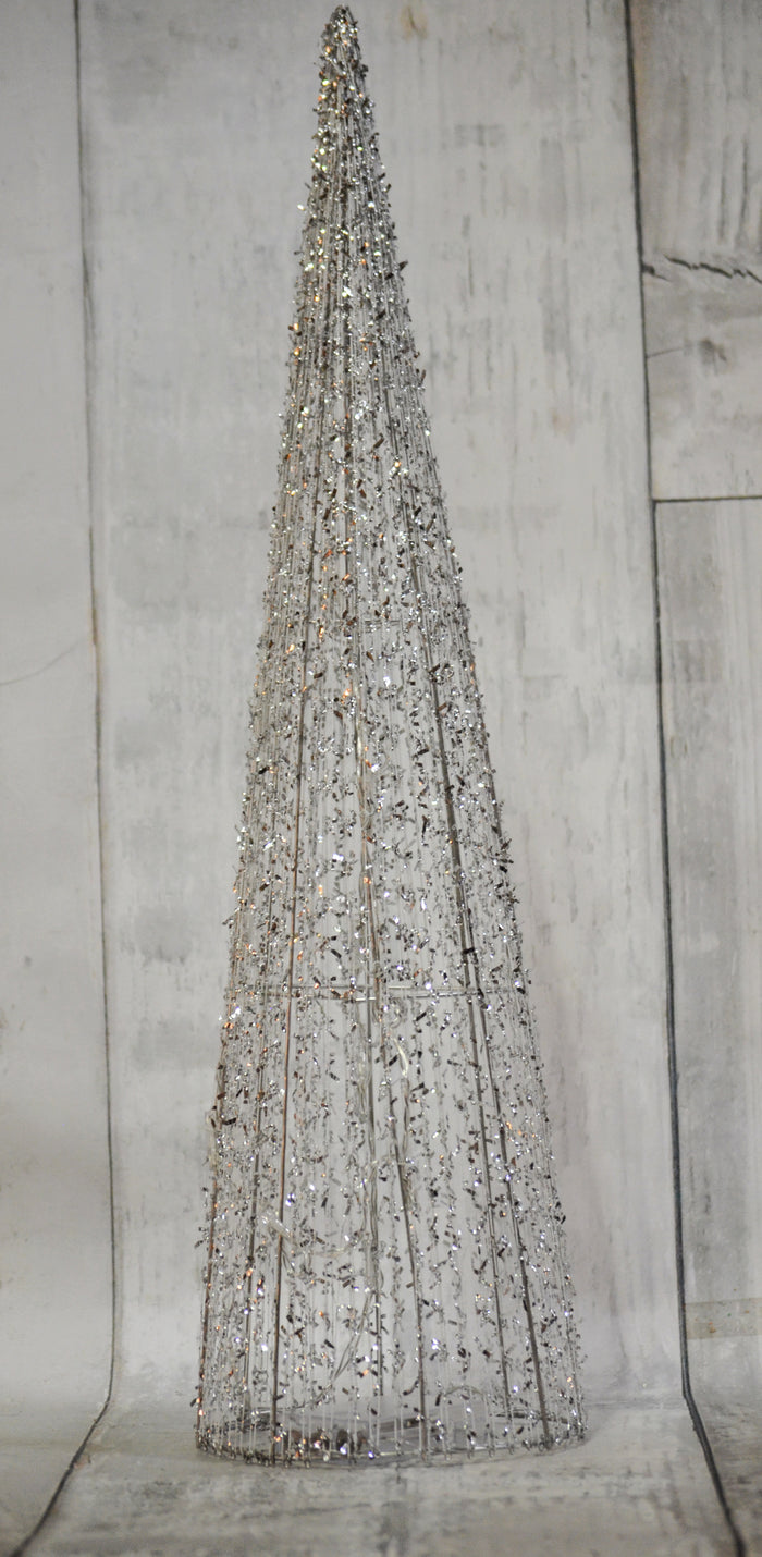 24" Silver Glitter Thread Cone Tree