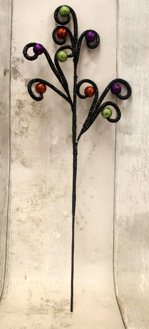 27" Halloween Glitter Spiral & Ball Floral Stem-Halloween Floral-Ellis Home & Garden