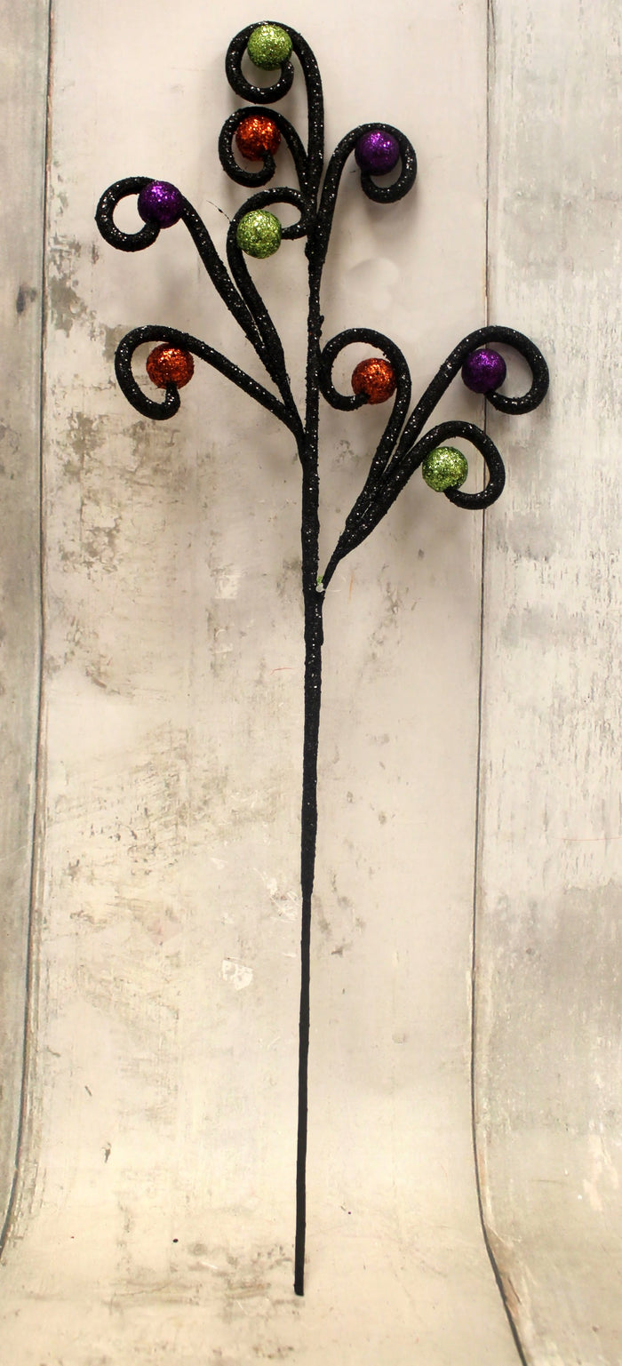 27" Halloween Glitter Spiral & Ball Floral Stem