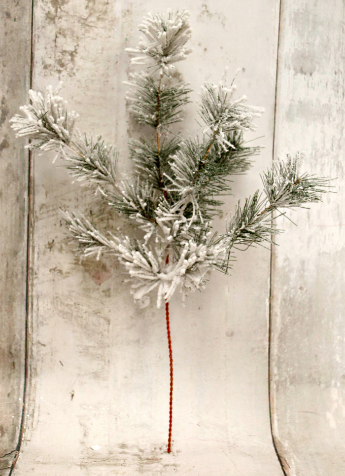 17" Flocked Split Pine Christmas Floral Pick