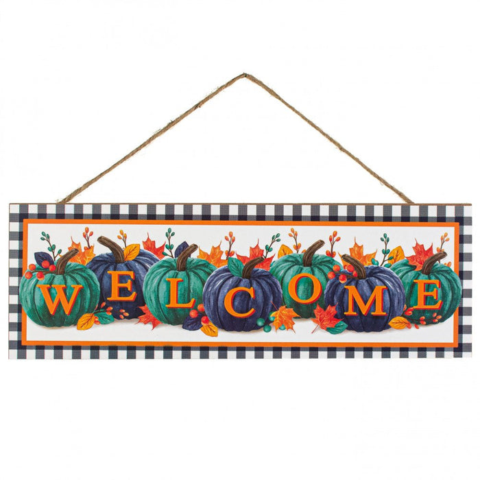 15" Teal Pumpkins Welcome Wood Sign