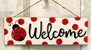 15" Polka Dot Welcome Lady Bug Wood Sign-Home Decor-Ellis Home & Garden