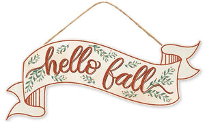 15" Hello Fall Banner Wood Sign