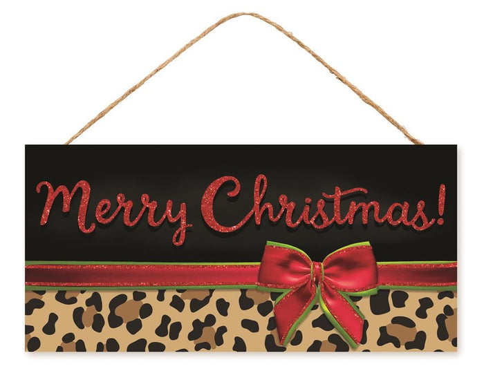 12.5" Leopard Print Merry Christmas Wood Sign