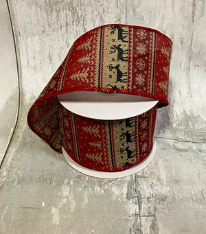 2.5" Red & Black Fairisle Christmas Ribbon