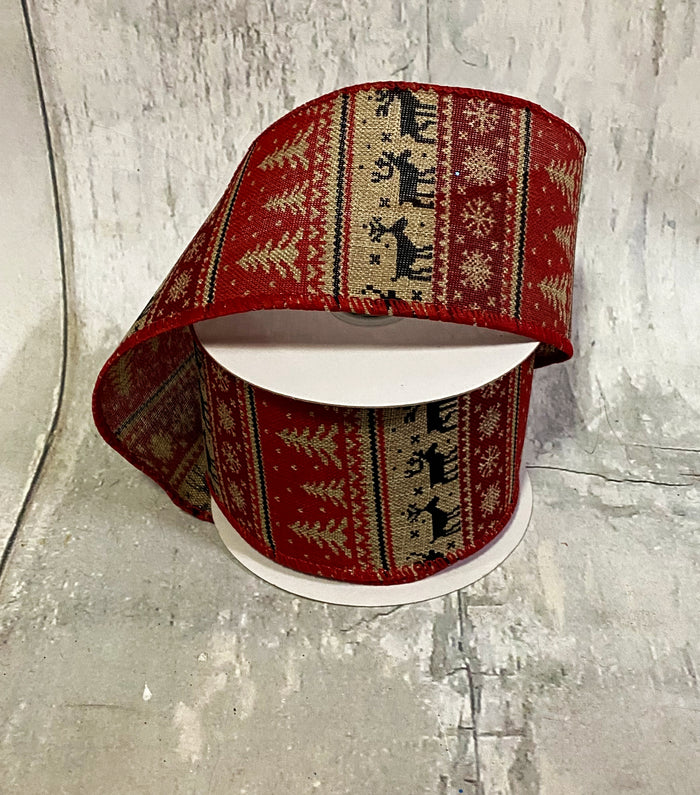 2.5" Red & Black Fairisle Christmas Ribbon