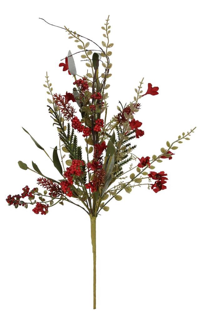 24" Cranberry Flower & Beads Spray