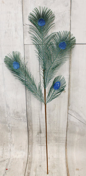 37" Glittered Peacock Feather Floral Spray