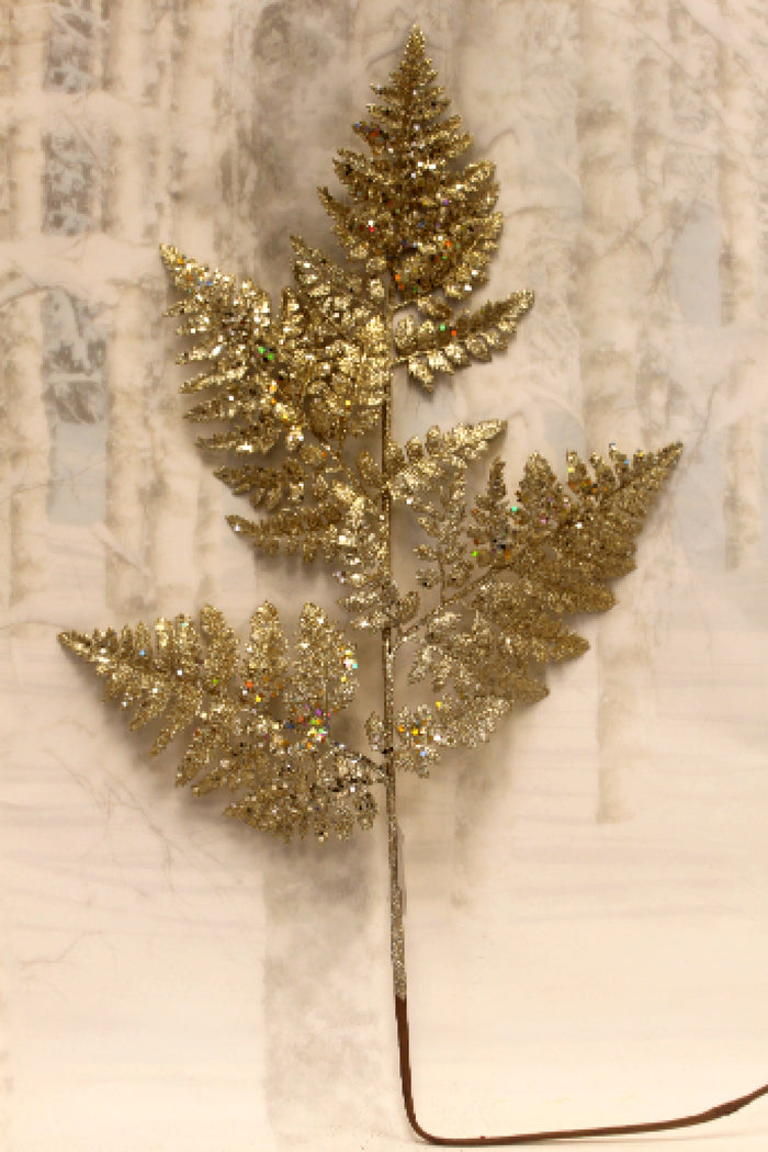 37" Champagne Glitter Fern Christmas Floral Spray