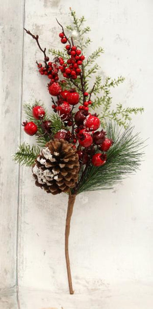 20" Iced Berry & Pine Cone Floral Pick-Christmas Floral-Ellis Home & Garden