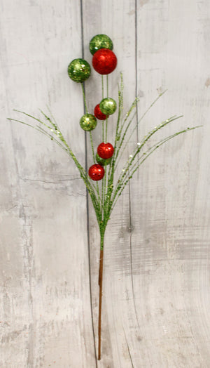 23" Whimsical Red & Green Glitter Ball Spray