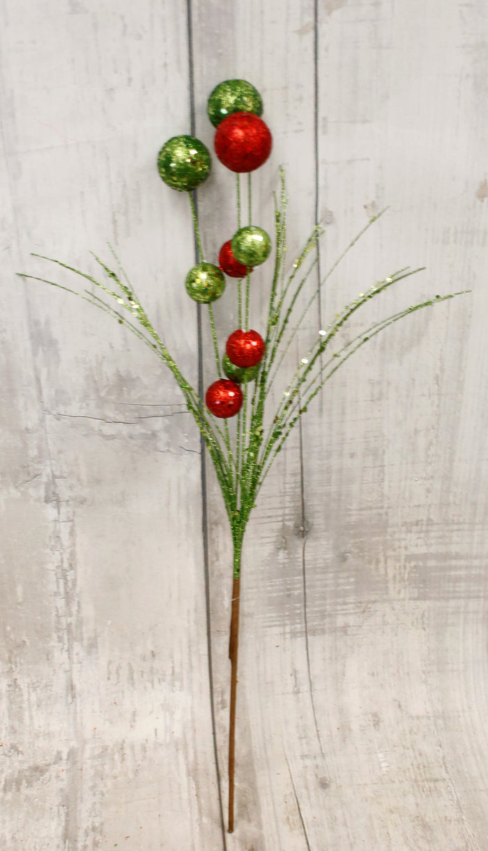 23" Whimsical Red & Green Glitter Ball Spray