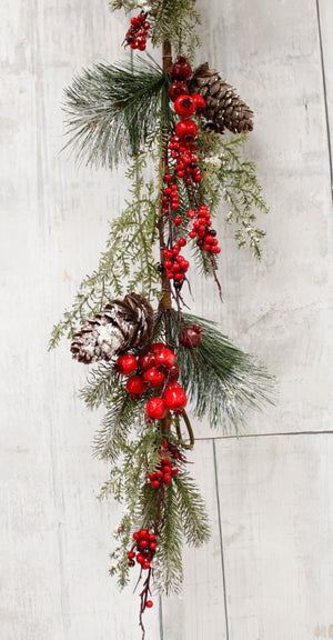 6' Red Berry & Pine Cones Christmas Garland