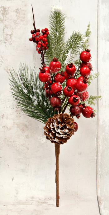 18" Mix Red Berries & Pine Cones Christmas Floral Pick