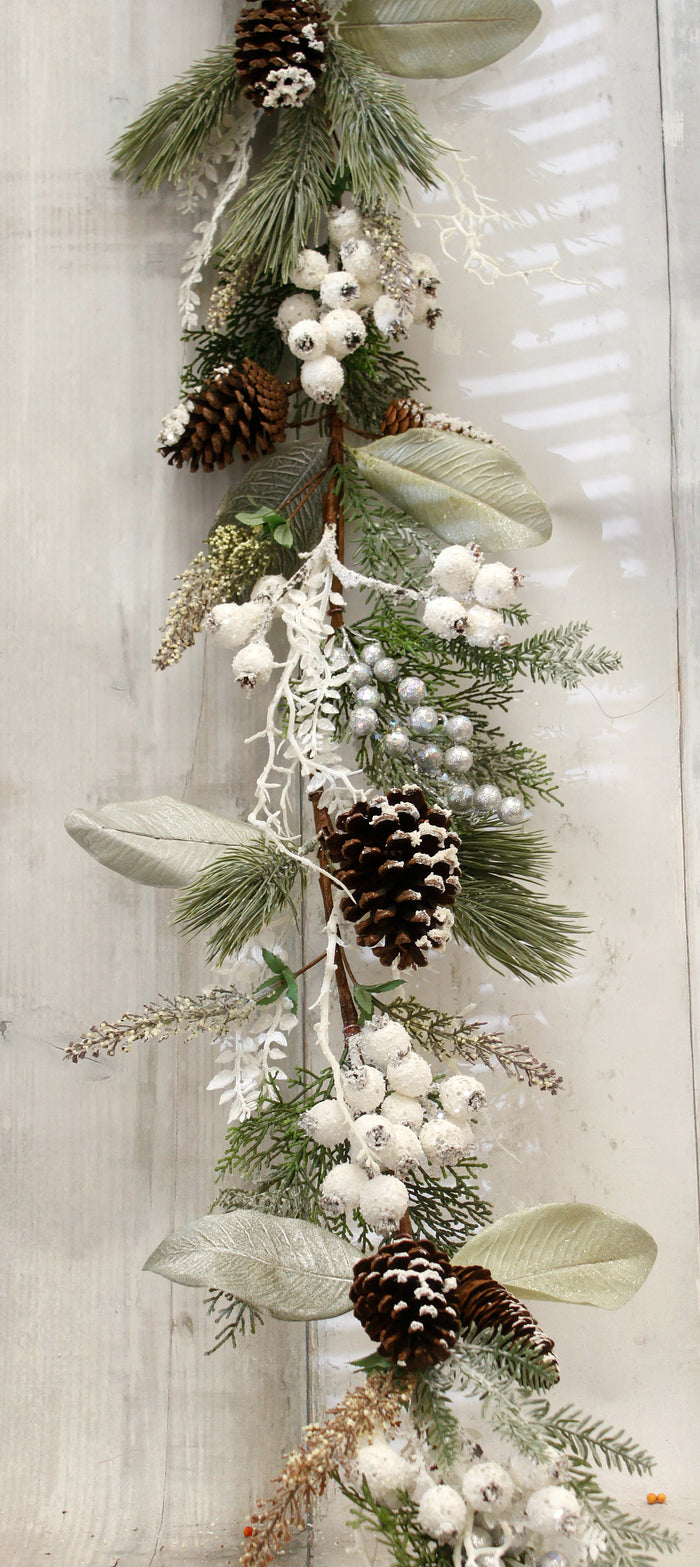 6' Winter Berry & Pine Cones Christmas Garland